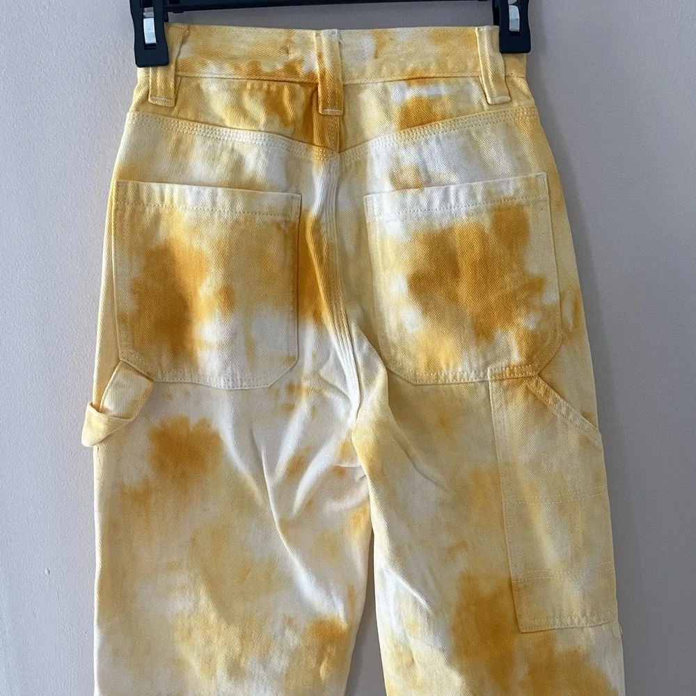 NWT PacSun Mustard Tie Dye High-Waisted Carpenter Jeans - 23